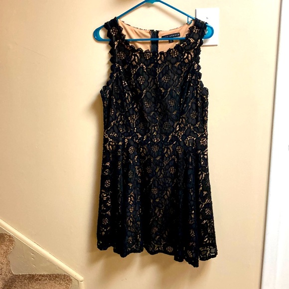 Girls size 15 party dress black lace with tan mesh underneath sleeveless - Picture 1 of 1